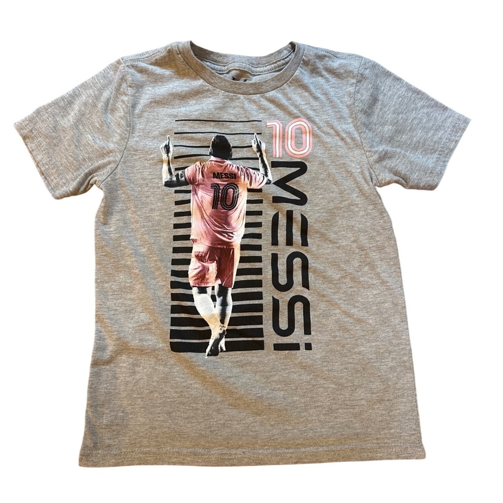 Messi Collection Graphic T-Shirt Kids Grey Excellent Short Sleeve SIZE 7